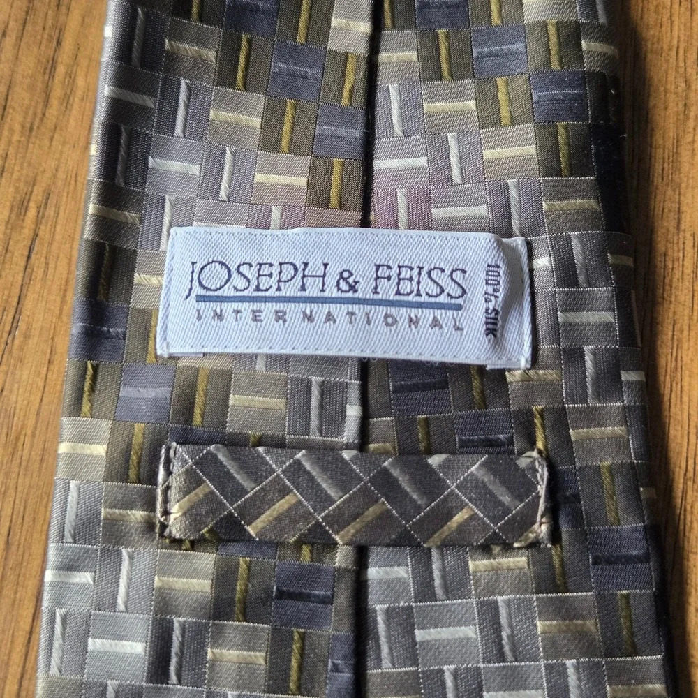 Joseph & Feiss International Mens Silk Tie‎ Grey Olive Geometric X-Long Wide 4in
